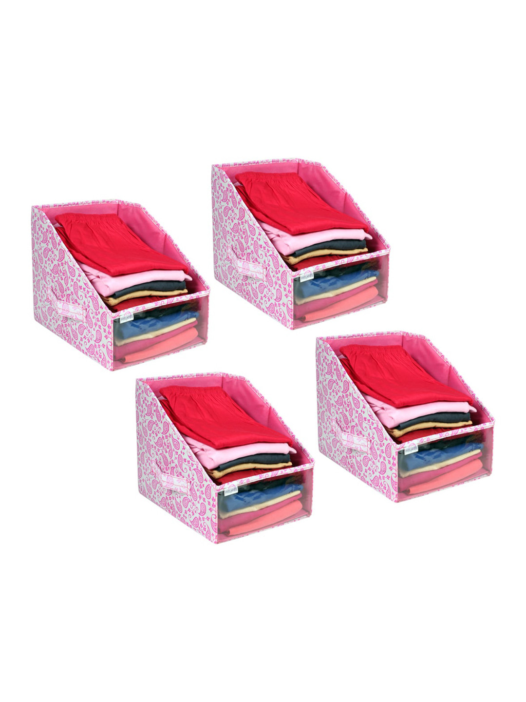 prettykrafts Set Of 4 Pink & White Printed Leggings Stacker Closet Organisers