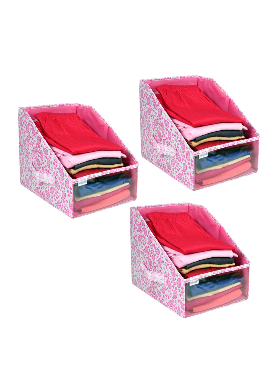 prettykrafts Set Of 3 Pink & White Printed Leggings stacker Closet Organiser