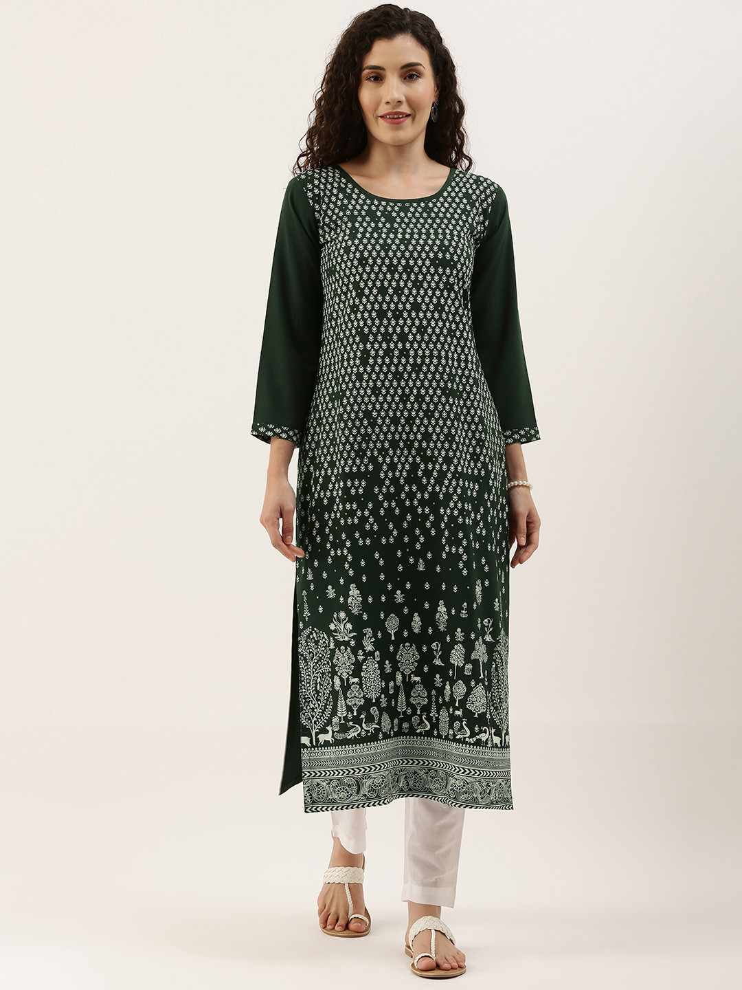 SheWill Women Green Ethnic Motifs Printed Crepe Kurta