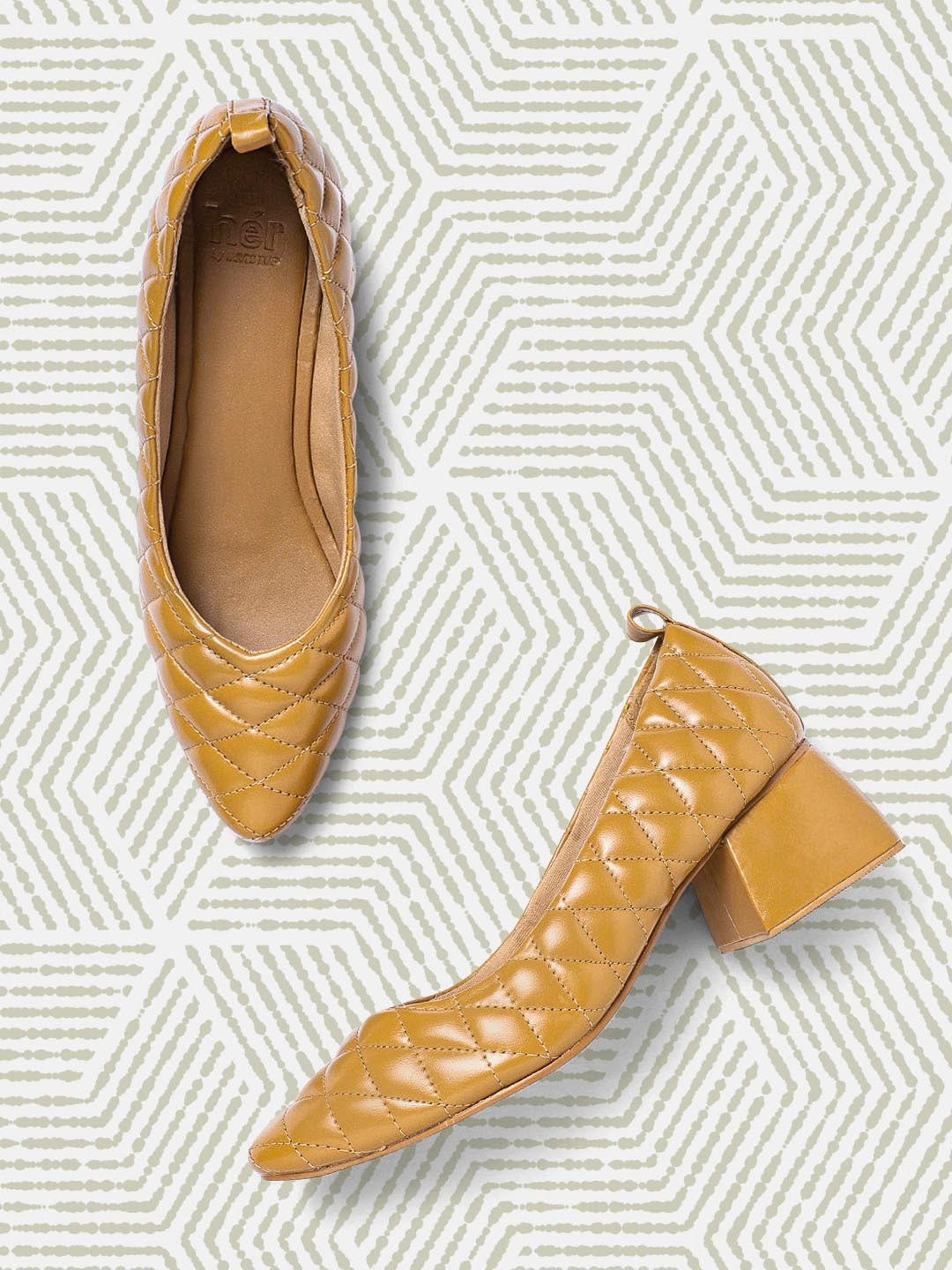 her by invictus Beige Quilted Block Pumps