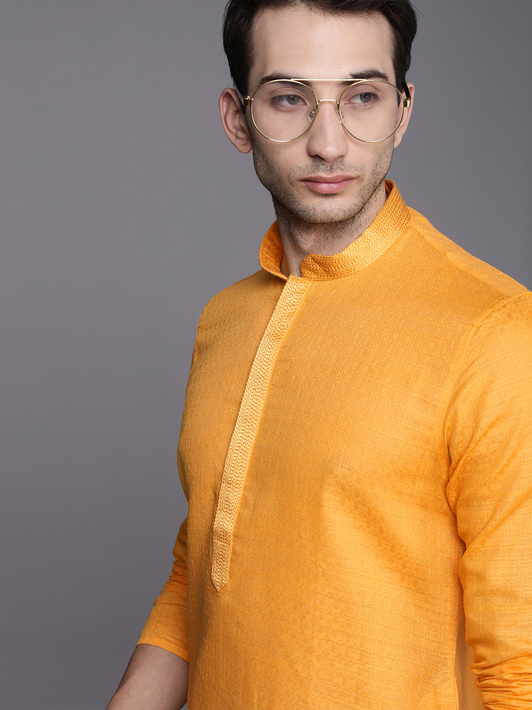 Manyavar Men Yellow Regular Kurta with Churidar