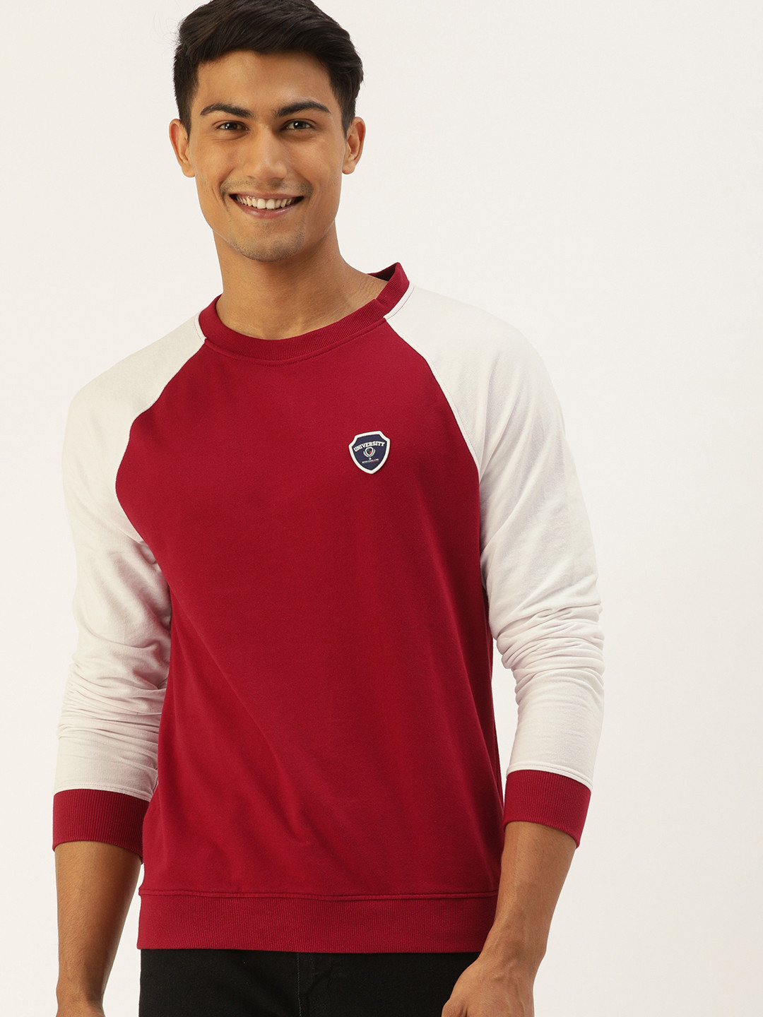 PETER ENGLAND UNIVERSITY Men Maroon & White Sweatshirt