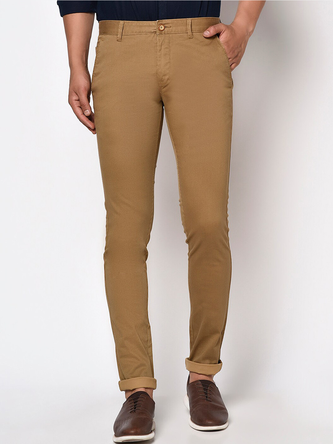 Octave Men Tan Brown Mid-Rise Trousers