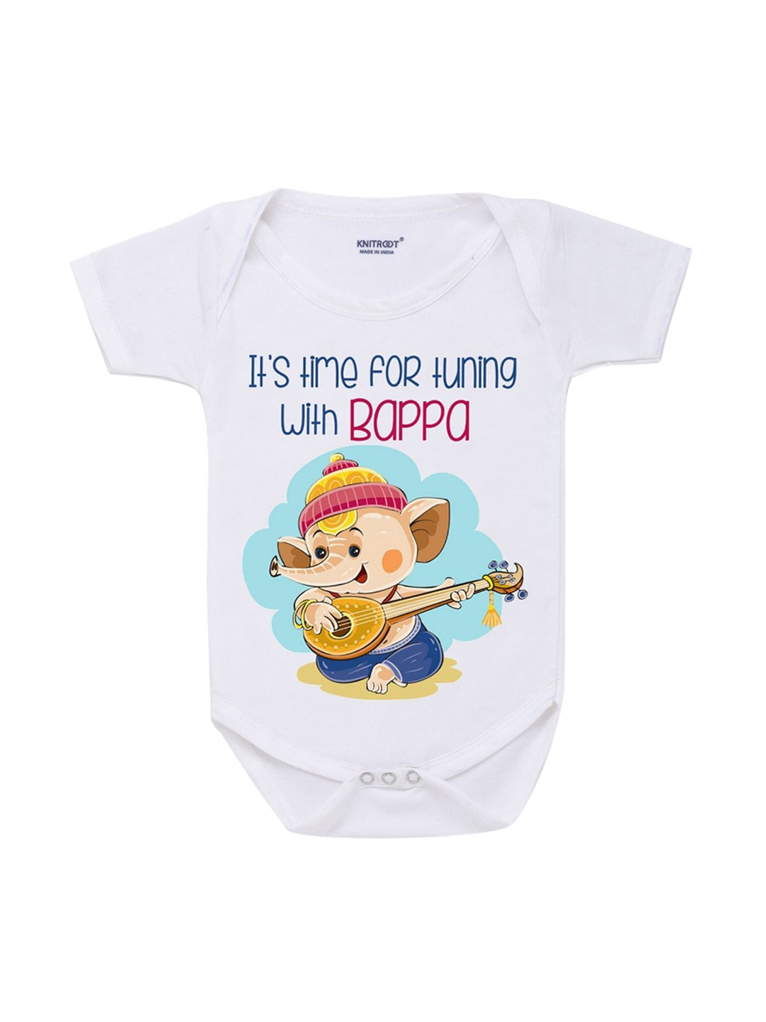 KNITROOT Kids White Tunnig with Bappa Rompers