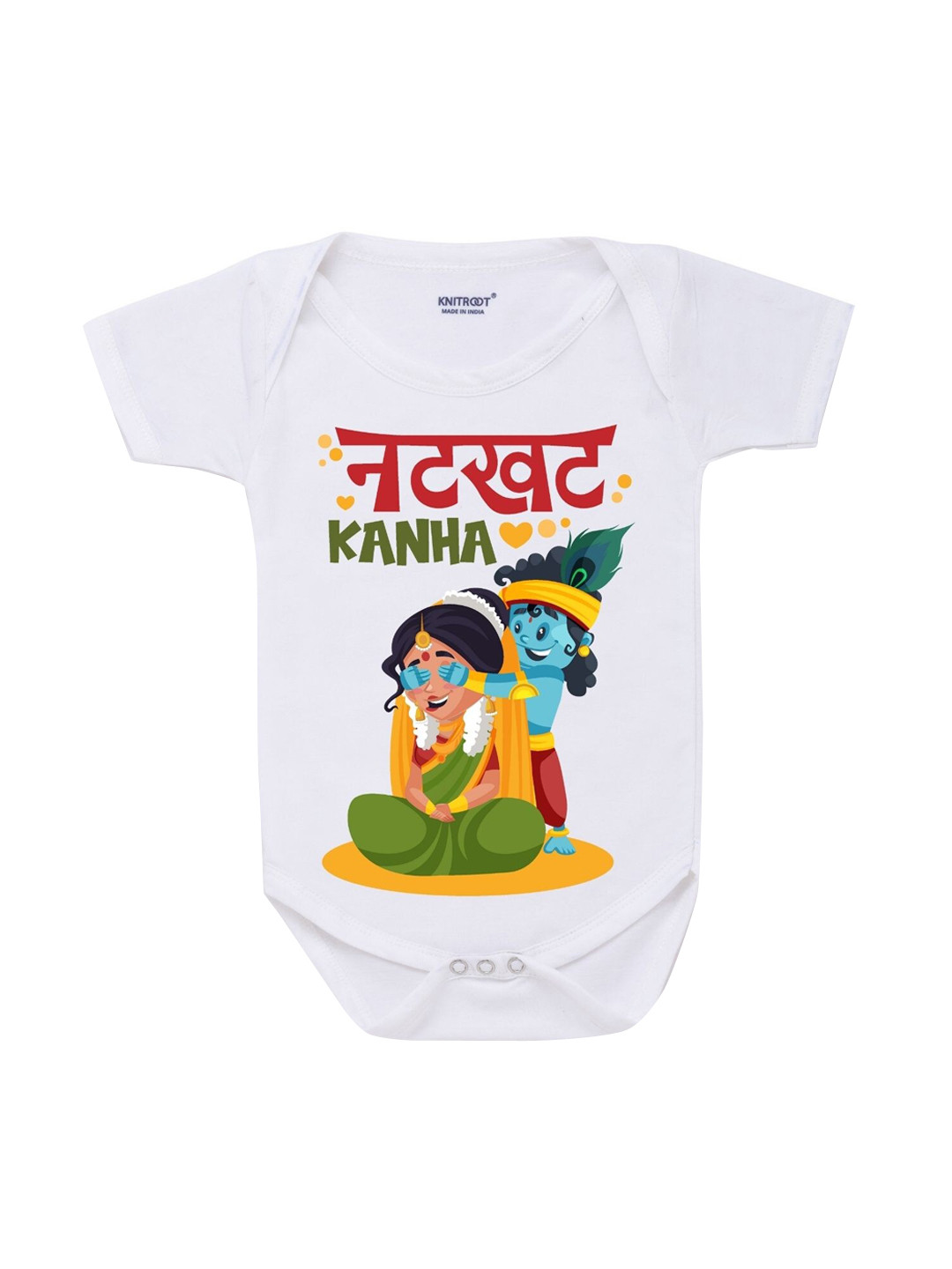 KNITROOT Kids White Natkhat Kanha Rompers