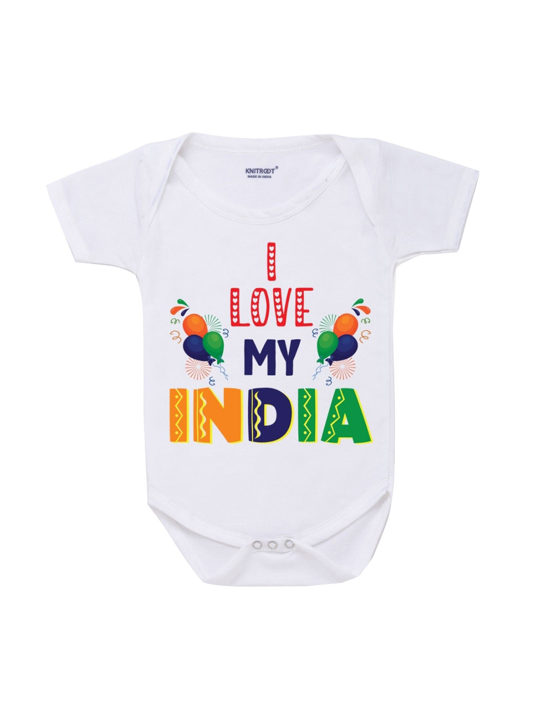 KNITROOT Kids White I Love My India Rompers