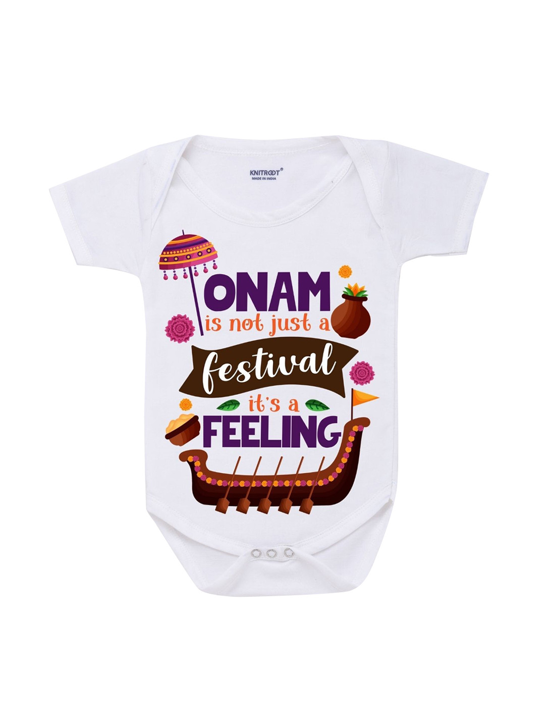 KNITROOT Kids White Onam is Feeling Rompers