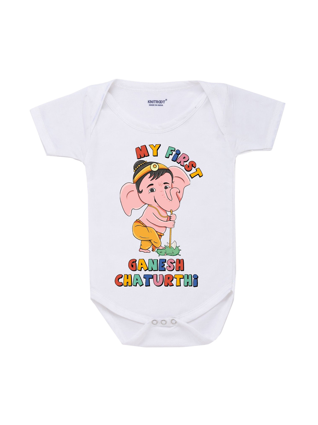KNITROOT Kids White First Ganesh Chaturthi Rompers