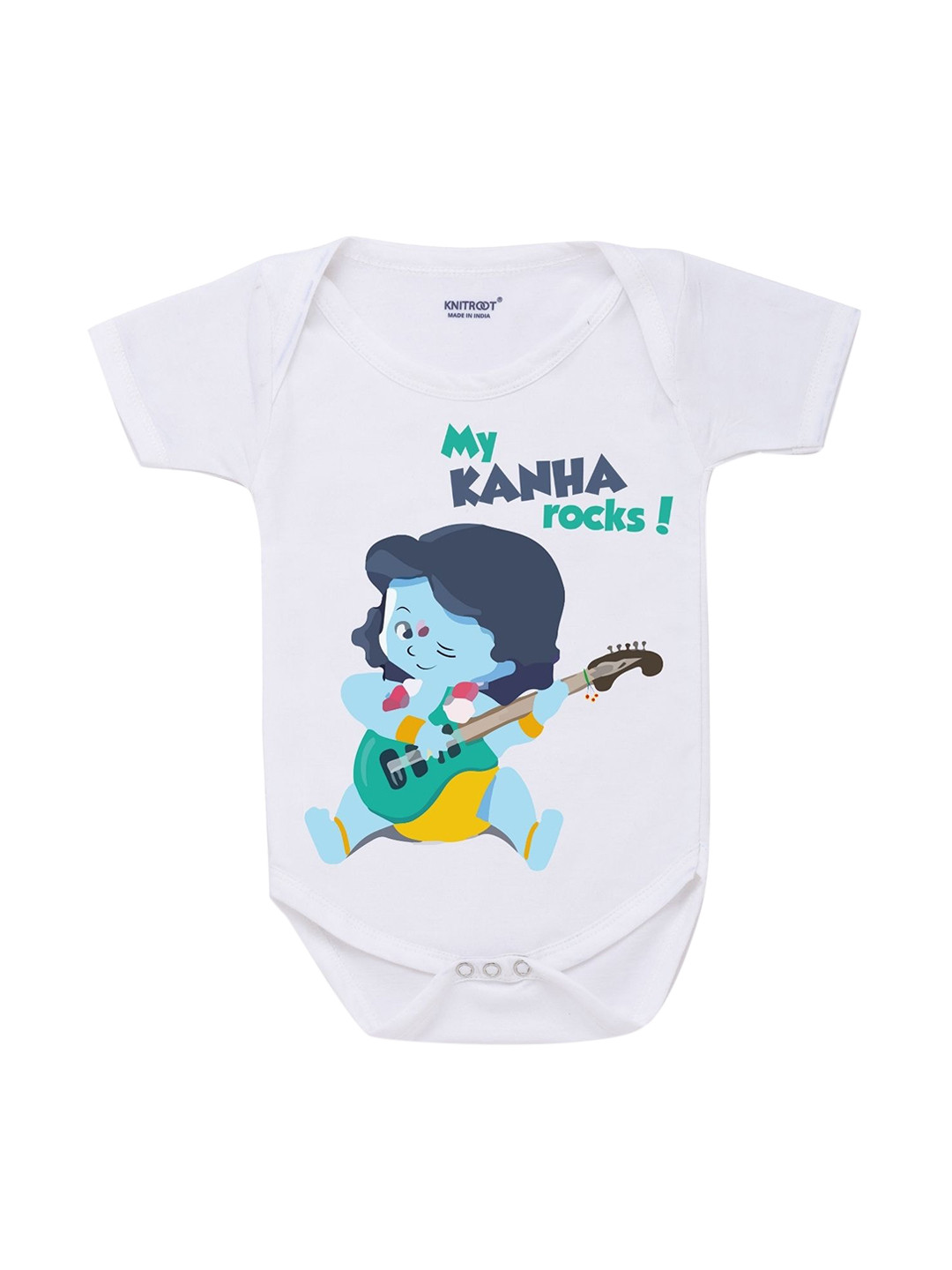 KNITROOT Kids White Kanha Rocks Rompers
