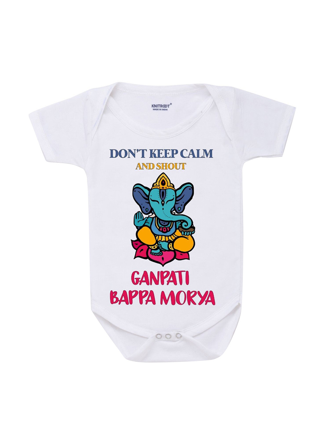 KNITROOT Kids White Bappa Morya Rompers