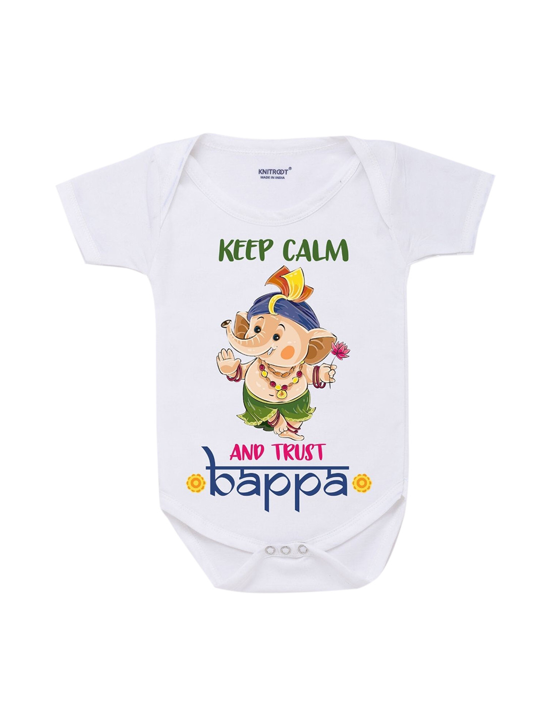 KNITROOT Kids White Trust Bappa Rompers