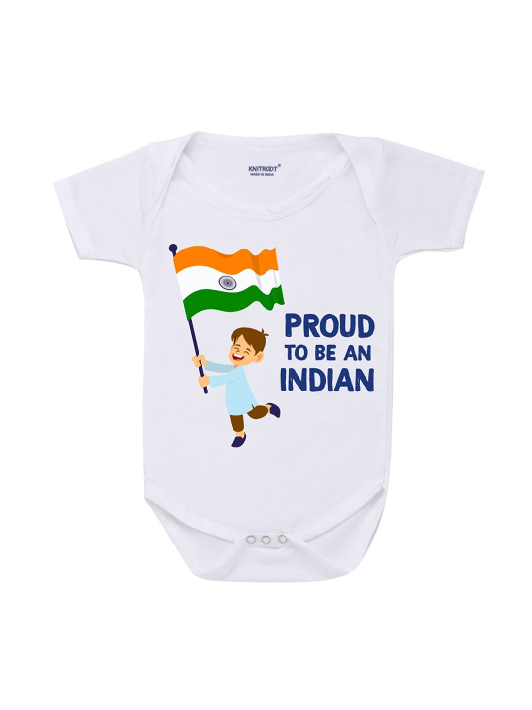 KNITROOT Infants White Proud to Be Indian Printed Cotton Bodysuit