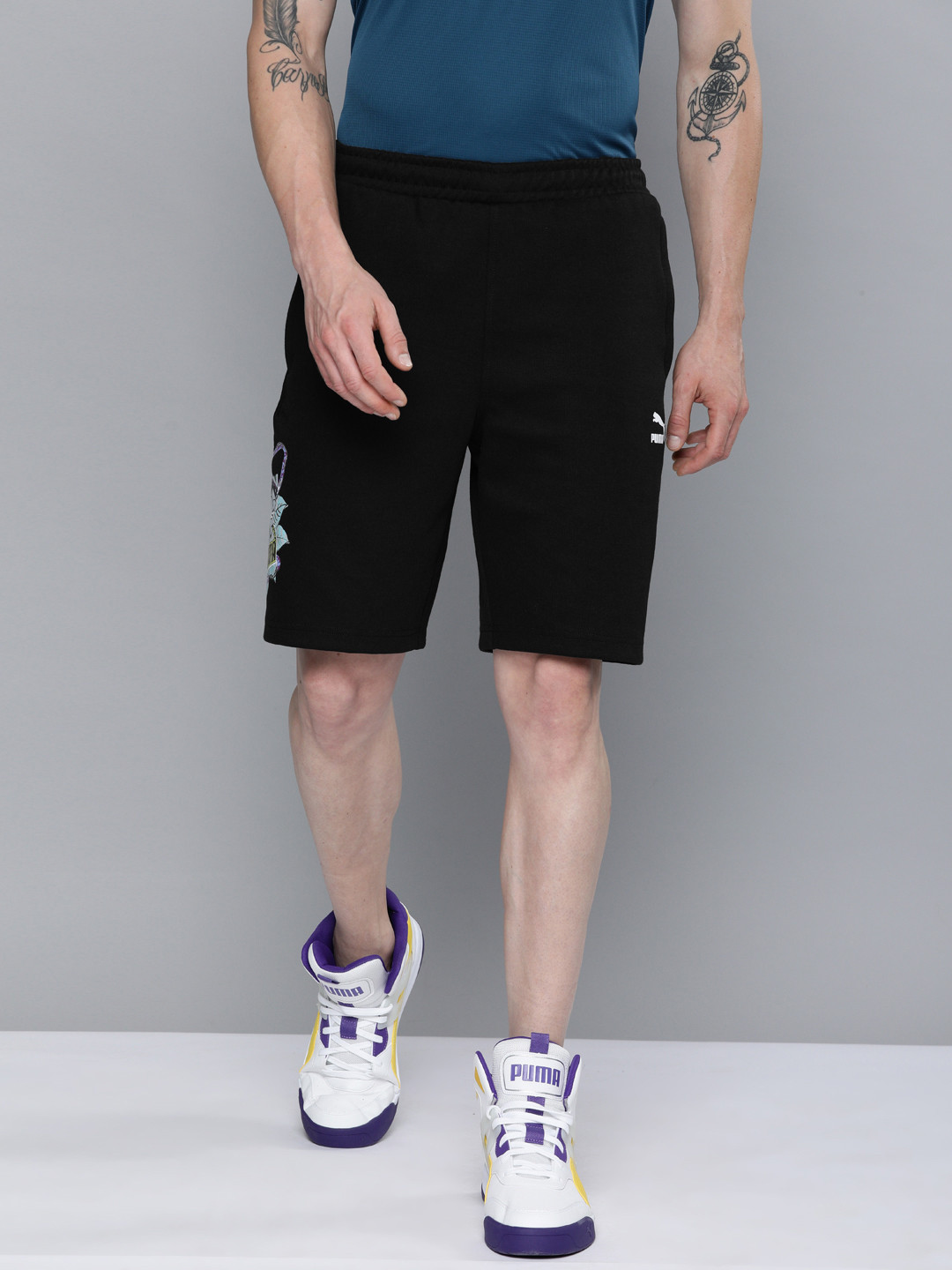 Puma Men Black Solid Panel Knitted Sweat Shorts