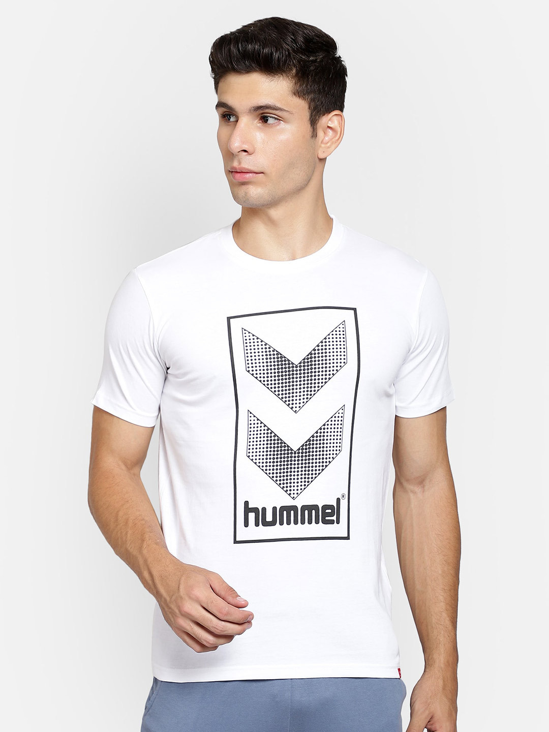 hummel Men White and Black Graphic Printed Pure Cotton T-shirt