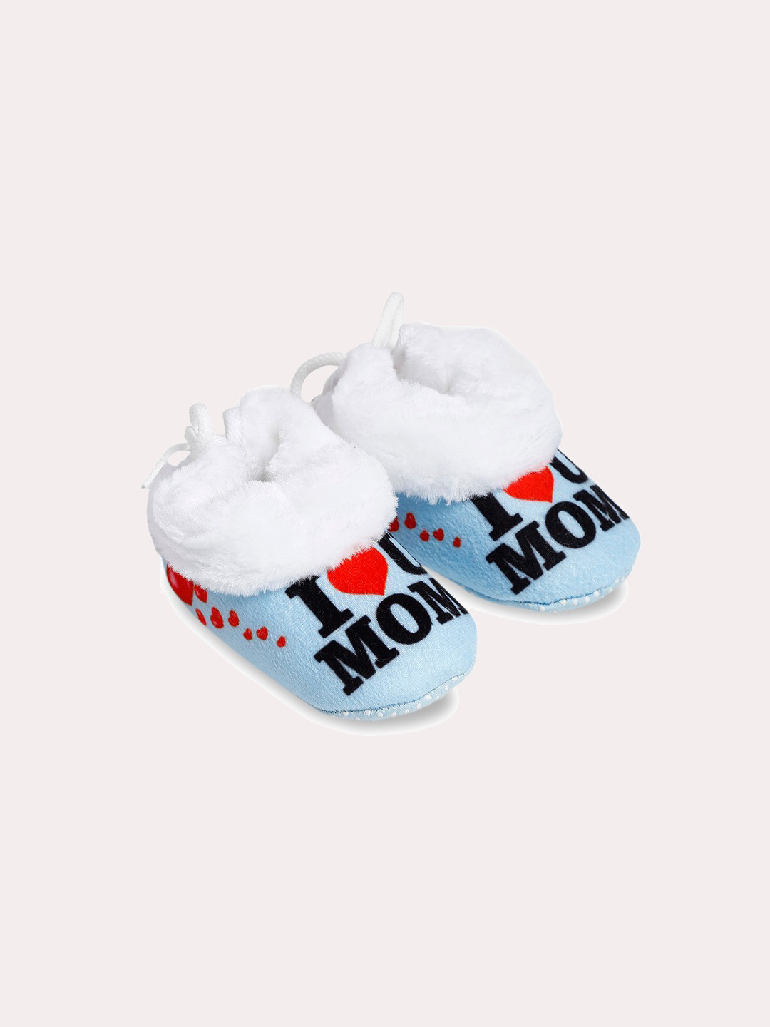 Superminis Infant Kids Blue & White Printed Cotton Ankle-Length Booties