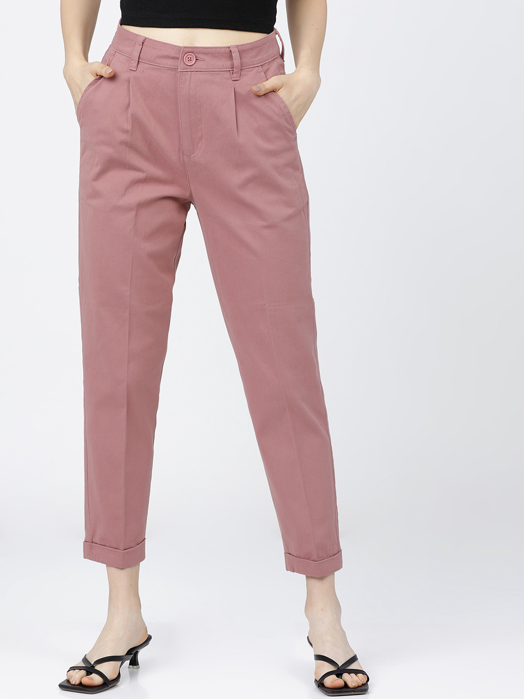 Tokyo Talkies Women Rose Tapered Fit Pleated Peg Trousers