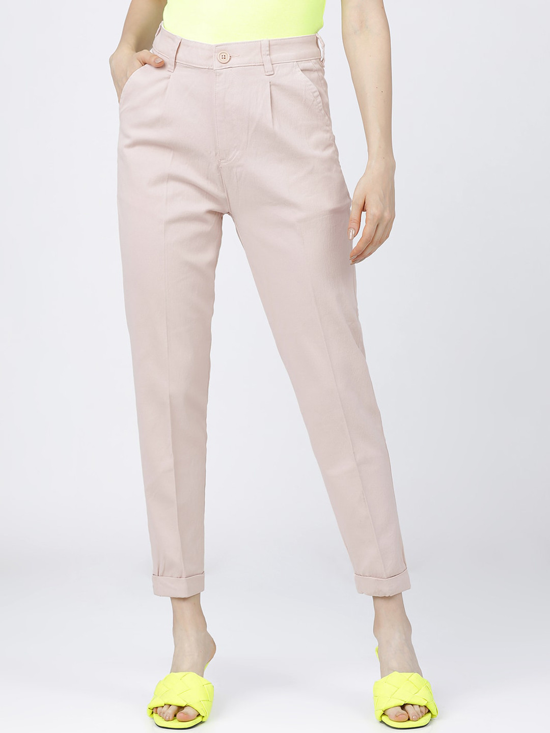 Tokyo Talkies Women Pink Tapered Fit Trousers