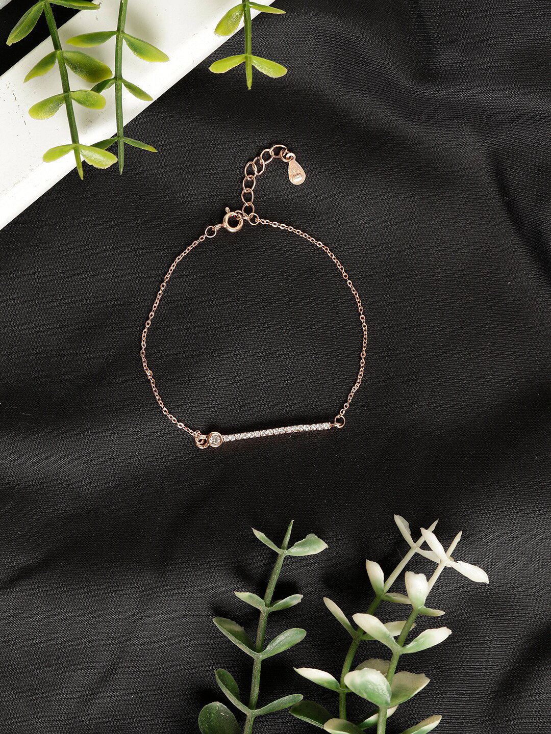 GIVA 925 Sterling Silver Rose Gold Plated Zircon Adjustable Minimal Bracelet