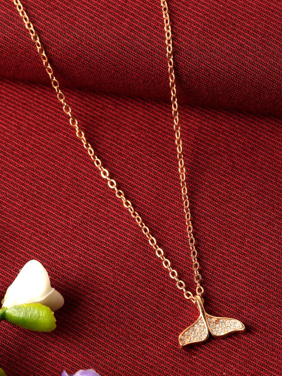 GIVA 925 Sterling Silver Rose Gold Plated Dolphin Tail Necklace with Link Chain