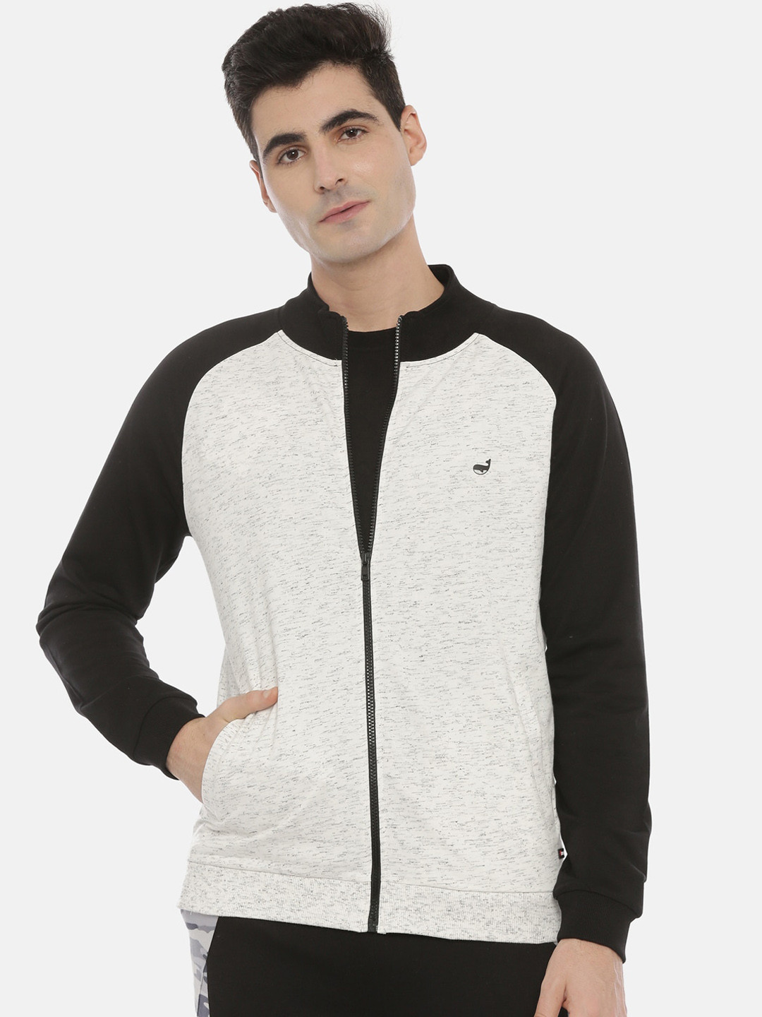3PIN Men White Colourblocked Sweatshirt
