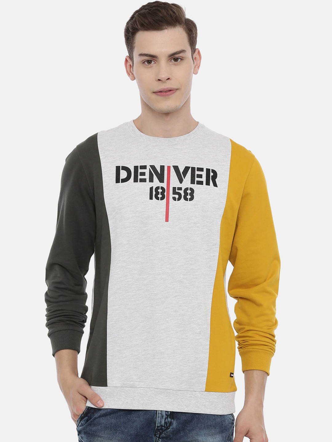 3PIN Men Grey Colourblocked Sweatshirt
