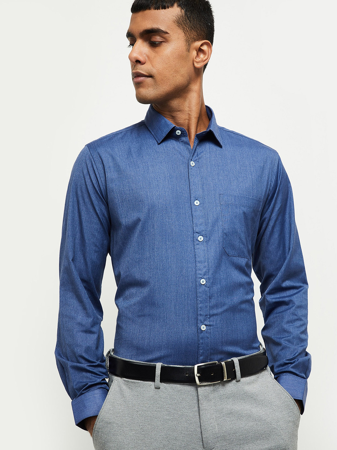 max Men Blue Solid Formal Shirt