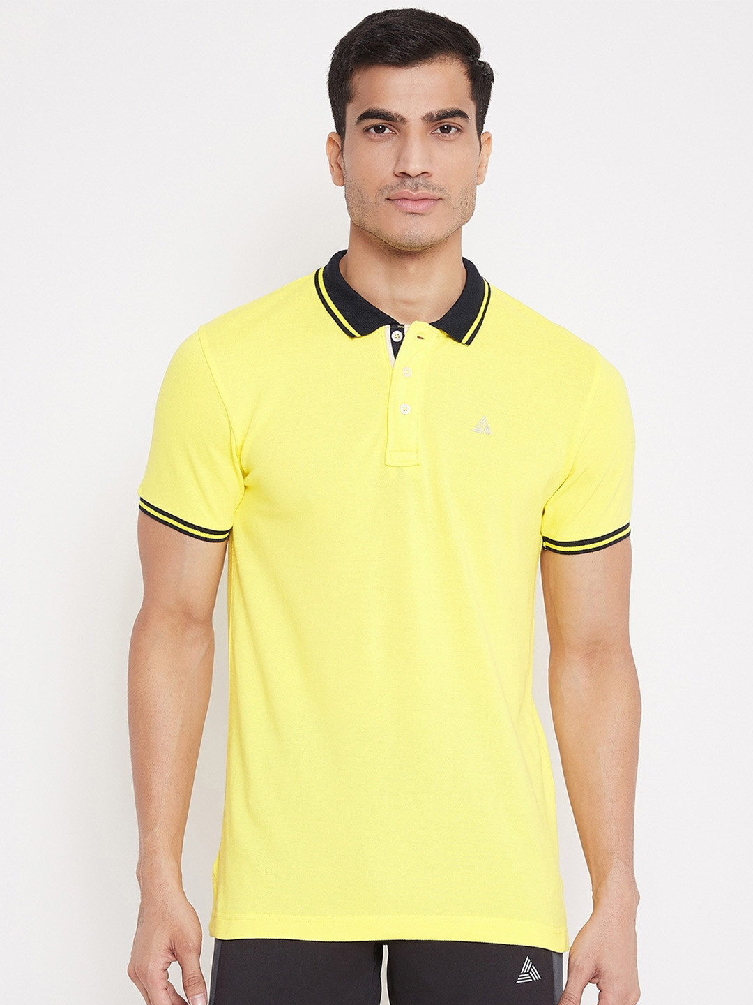 ATHLISIS Men Yellow and Black Polo Collar Regular Fit T-shirt