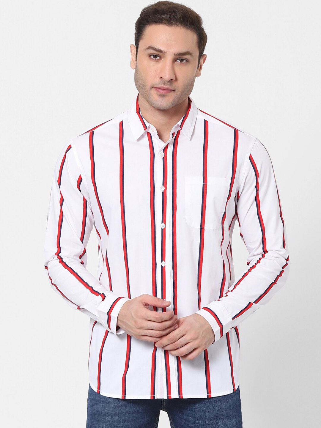 Celio Men White Striped Casual Shirt