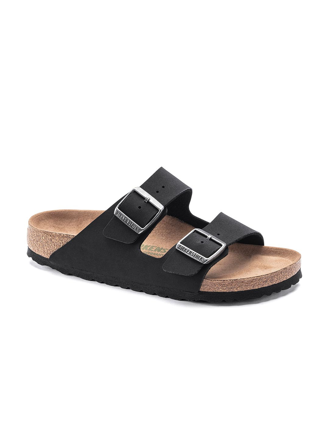 Birkenstock Arizona Vegan Black Narrow Width Birko-Flor Nubuck Two-Strap Sandals