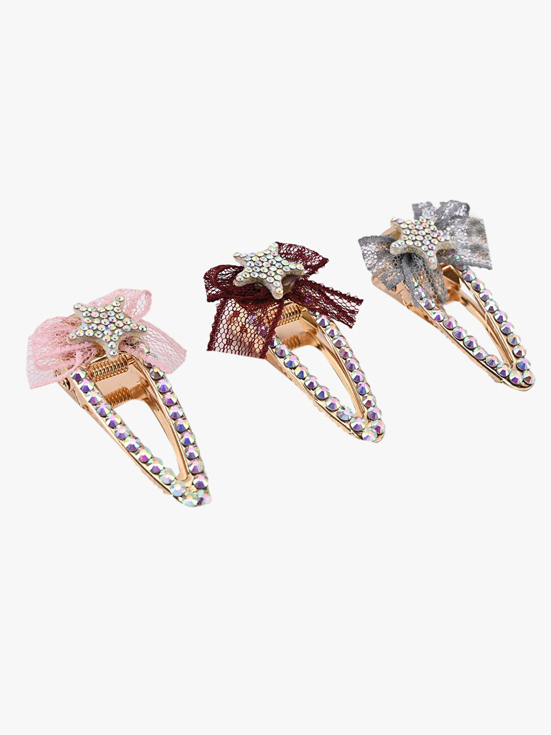 BuckleUp Girls Gold-Toned & Grey Set of 3 Tic Tac Hair Clip