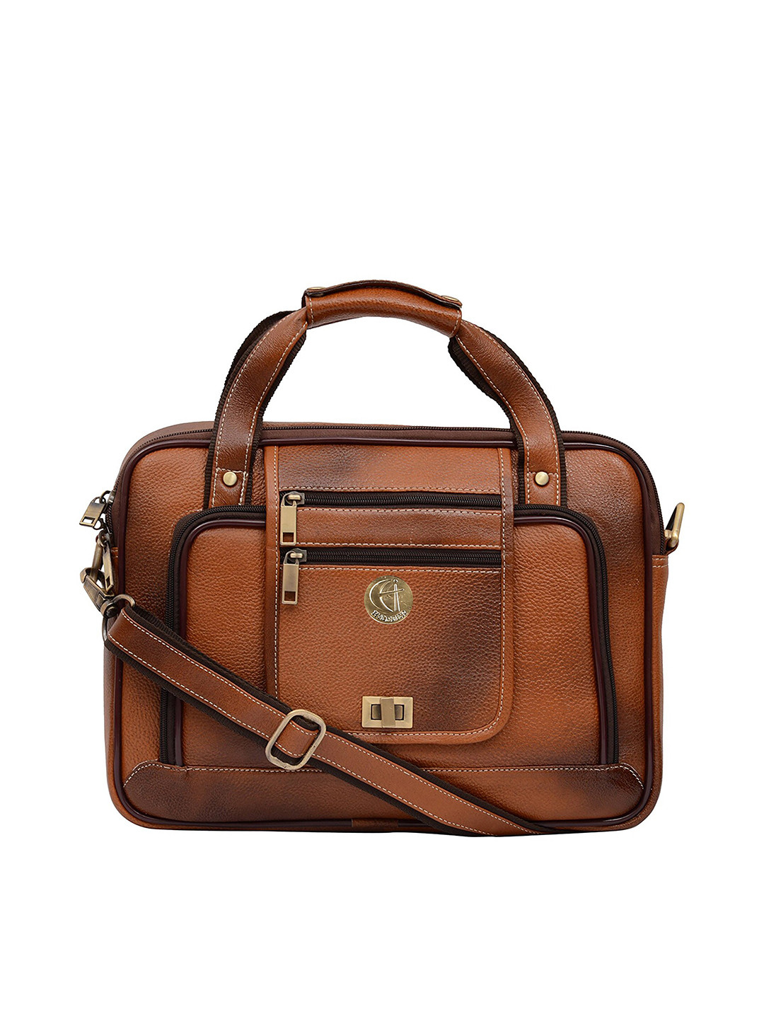 HiLEDER Unisex Tan Textured Leather 15 inch Laptop Bag