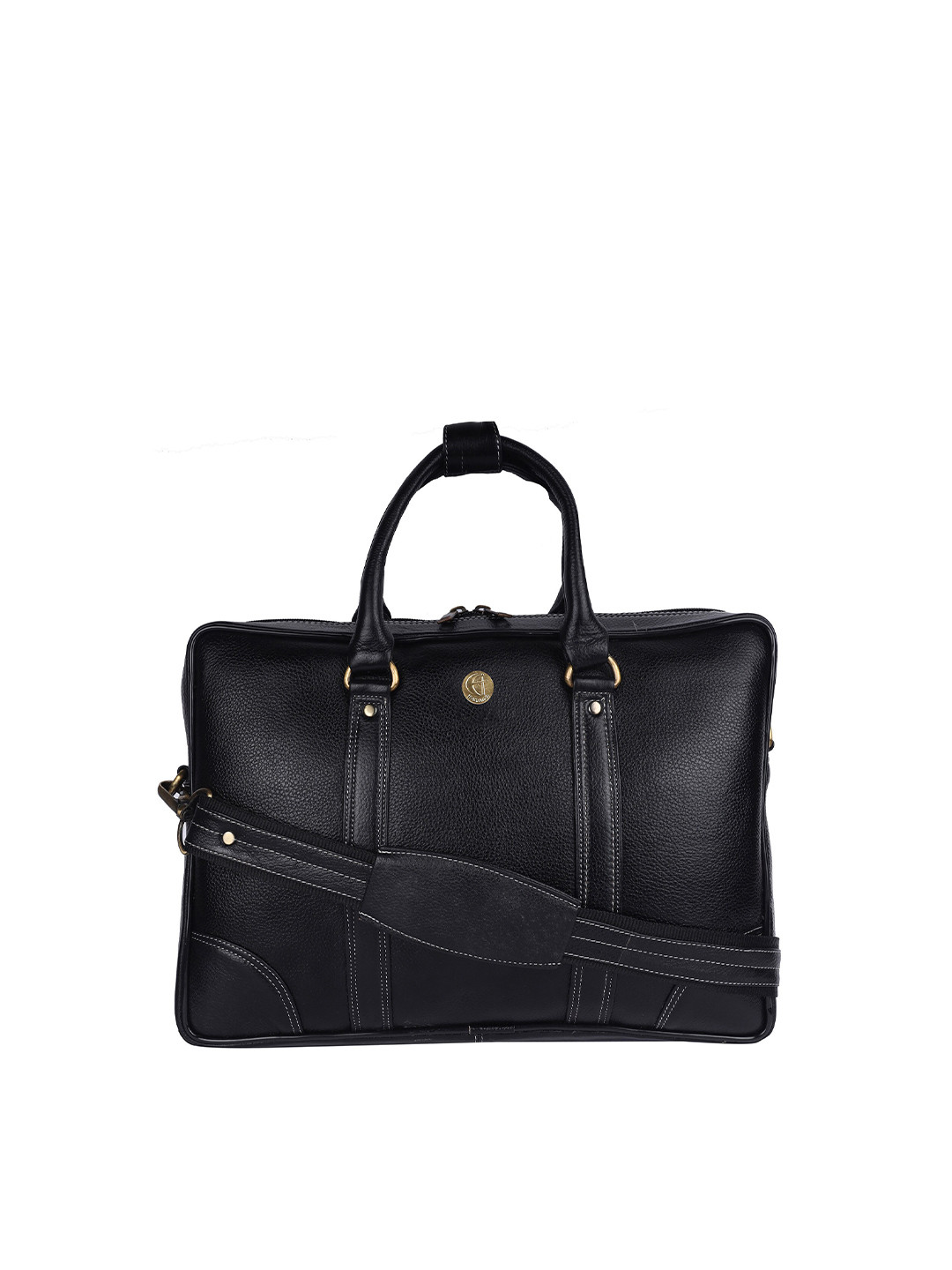 HiLEDER Unisex Black Textured Leather Laptop Bag