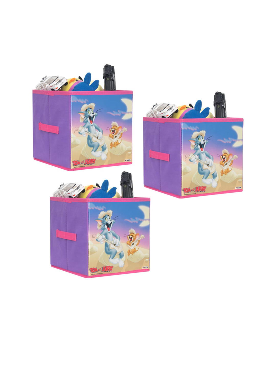 prettykrafts Set Of 3 Purple & Blue Tom & Jerry Printed Foldable Toys Organizer Box