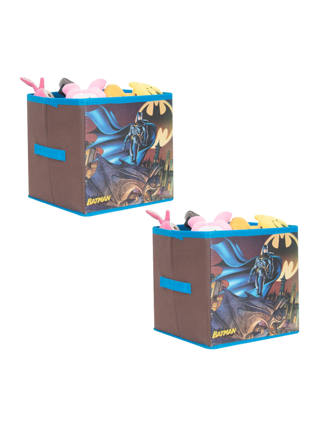 prettykrafts Set Of 2 Brown & Blue Batman Printed Foldable Kids Toys Organizer Storage Box