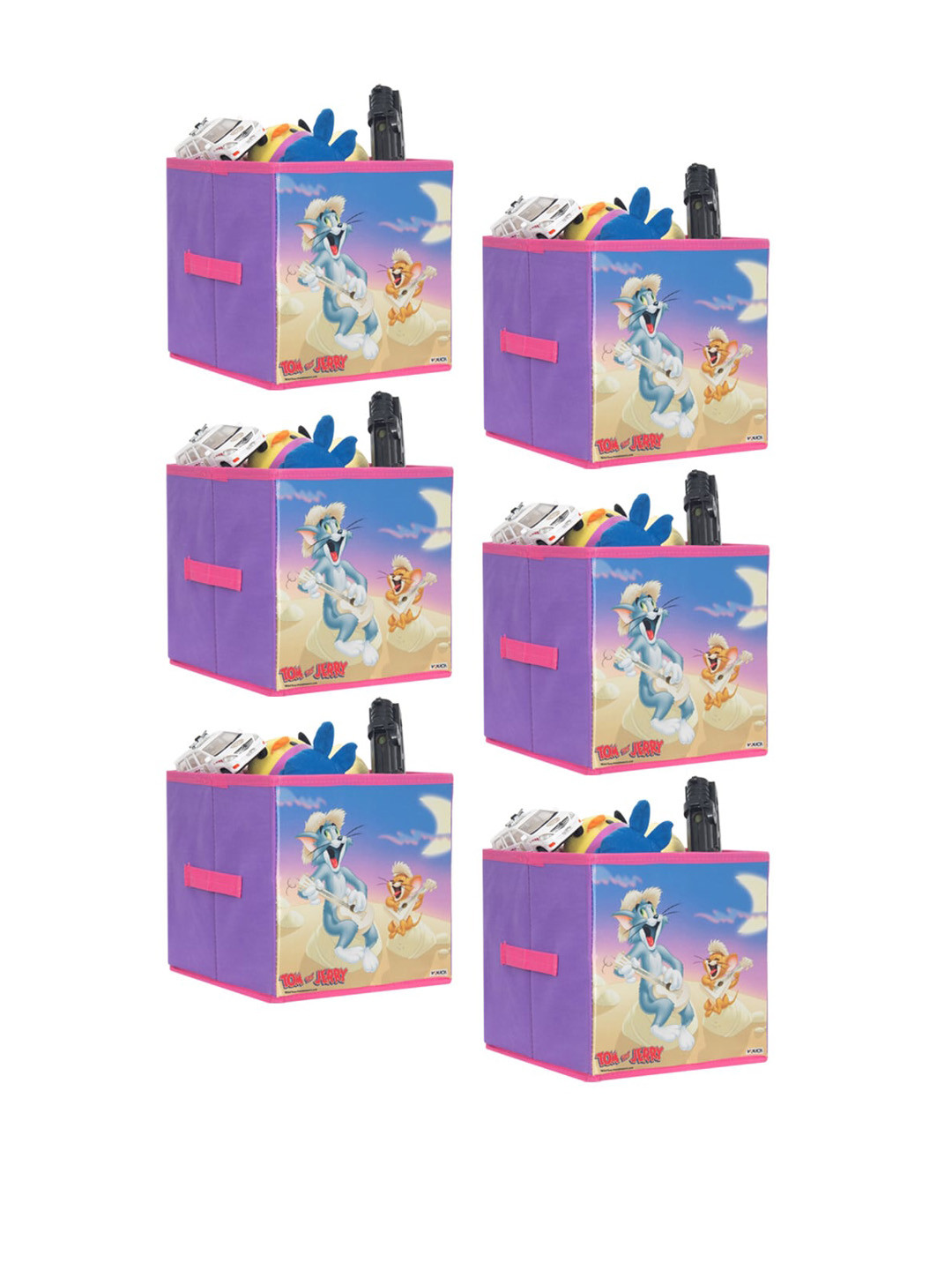 prettykrafts Purple Set of 6 Tom & Jerry Printed Foldable Toys Organizer Storage Box