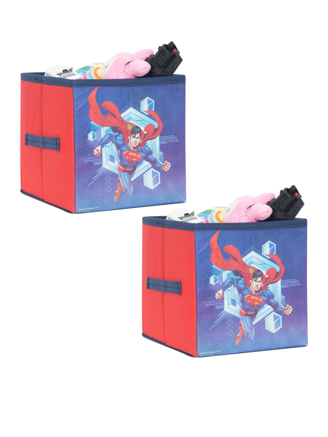 prettykrafts Red Set of 2 Superman Printed Foldable Kids Toys Organizer Storage Box
