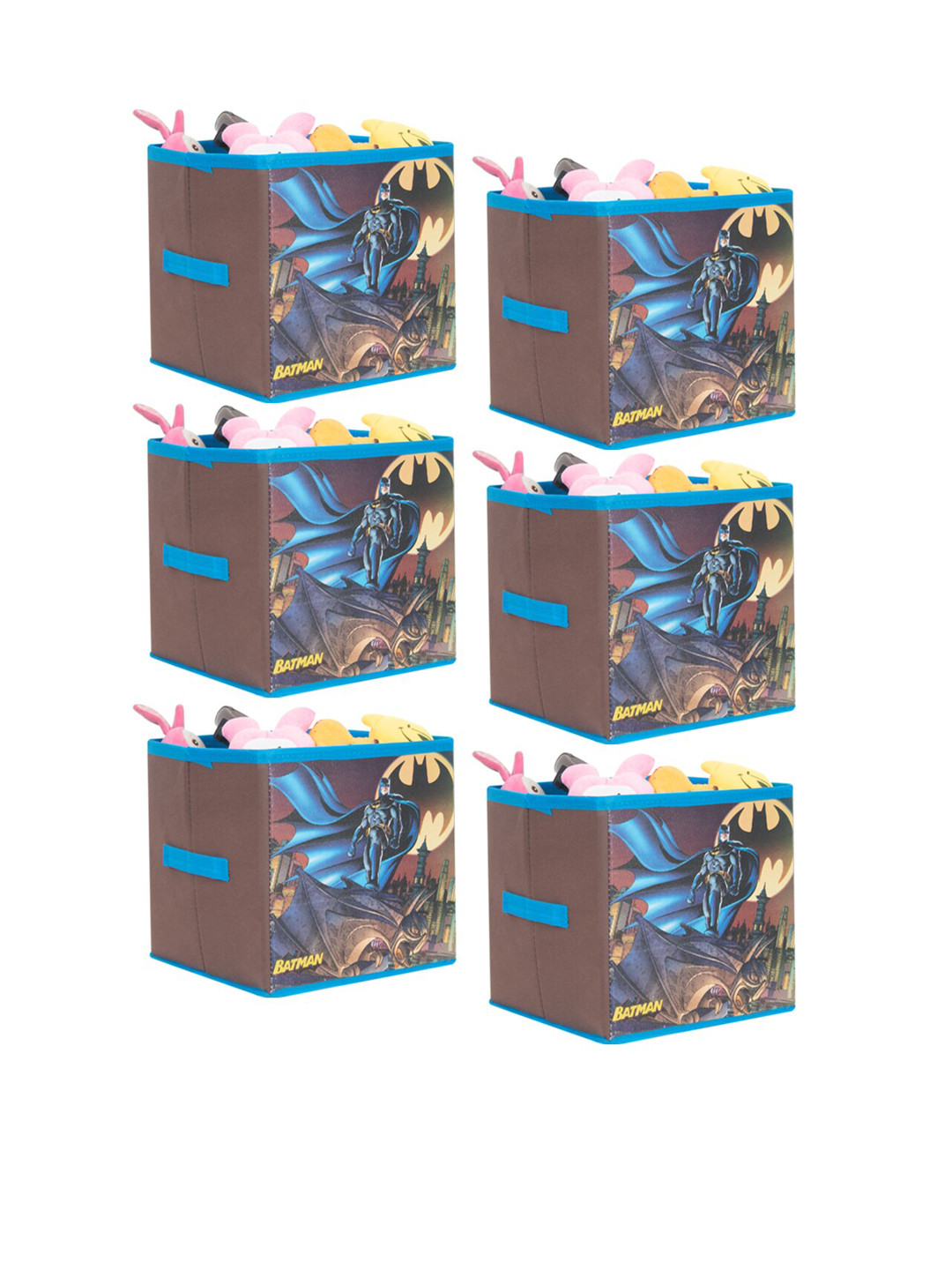 PrettyKrafts Brown Set of 6 Batman Printed Foldable Kids Toys Organizer Storage Box