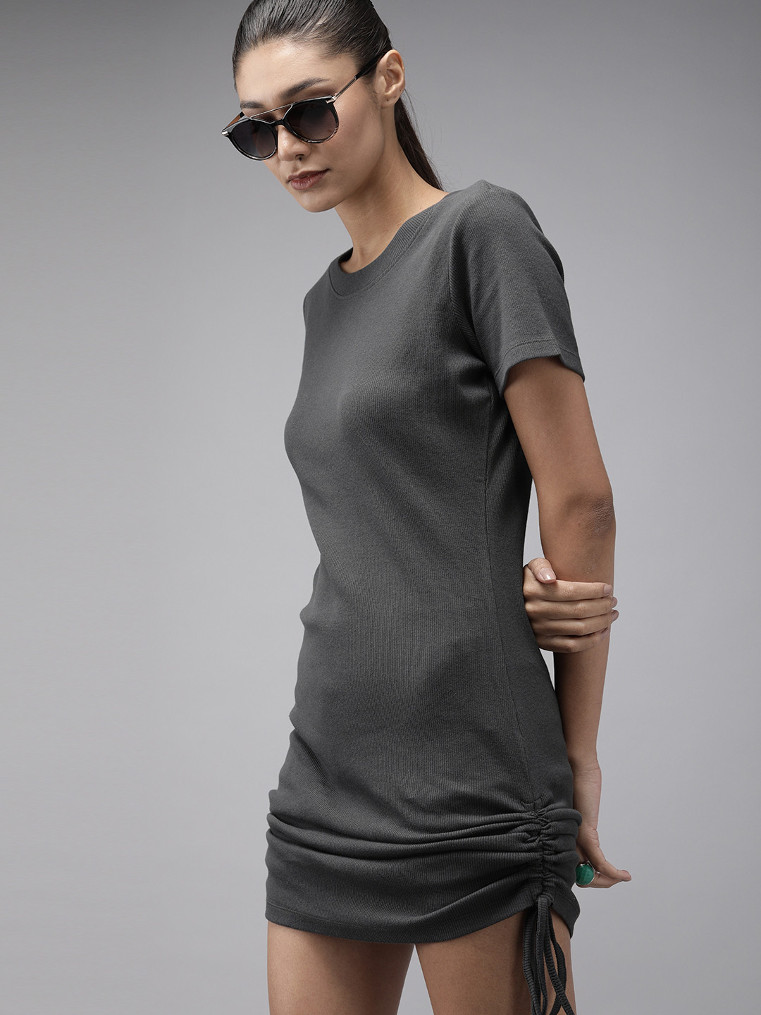 Roadster Women Beautiful Charcoal Solid Knits Dress