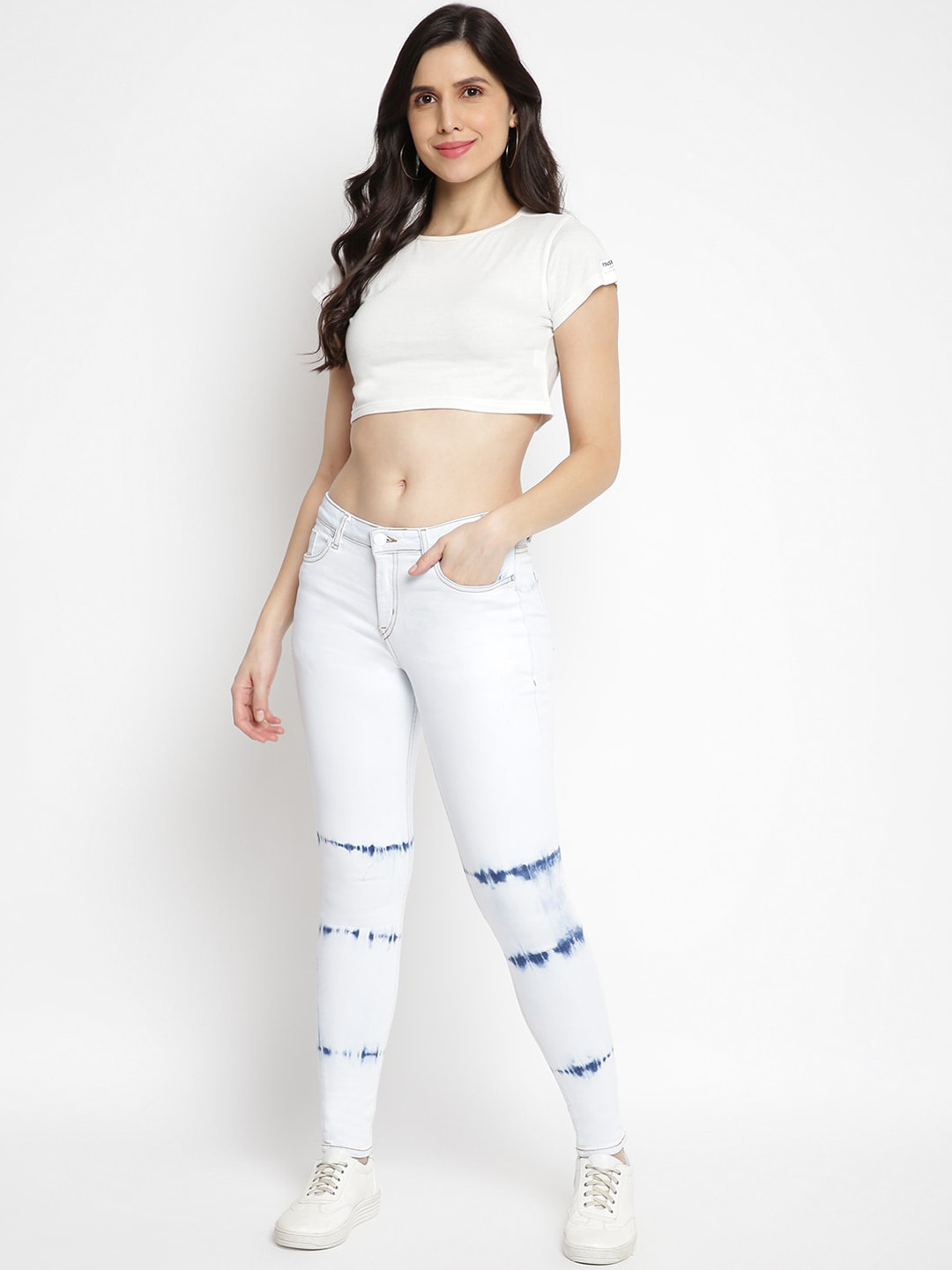 TALES & STORIES Women White Skinny Fit Heavy Fade Jeans