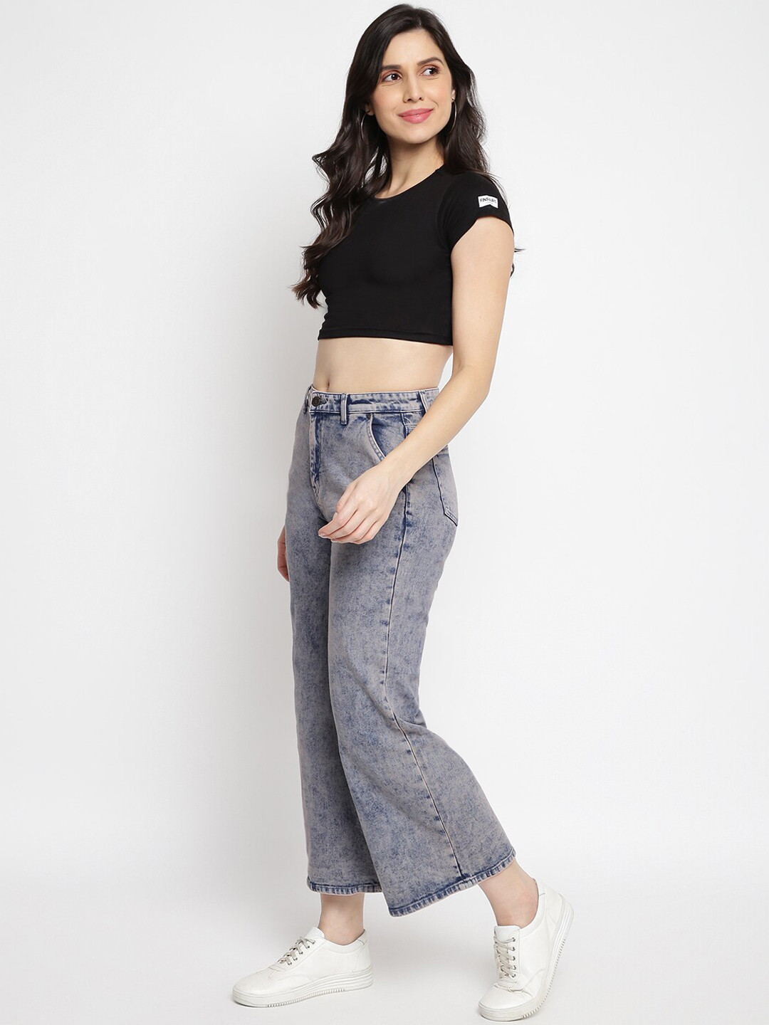 TALES & STORIES Women Blue Flared Heavy Fade Jeans