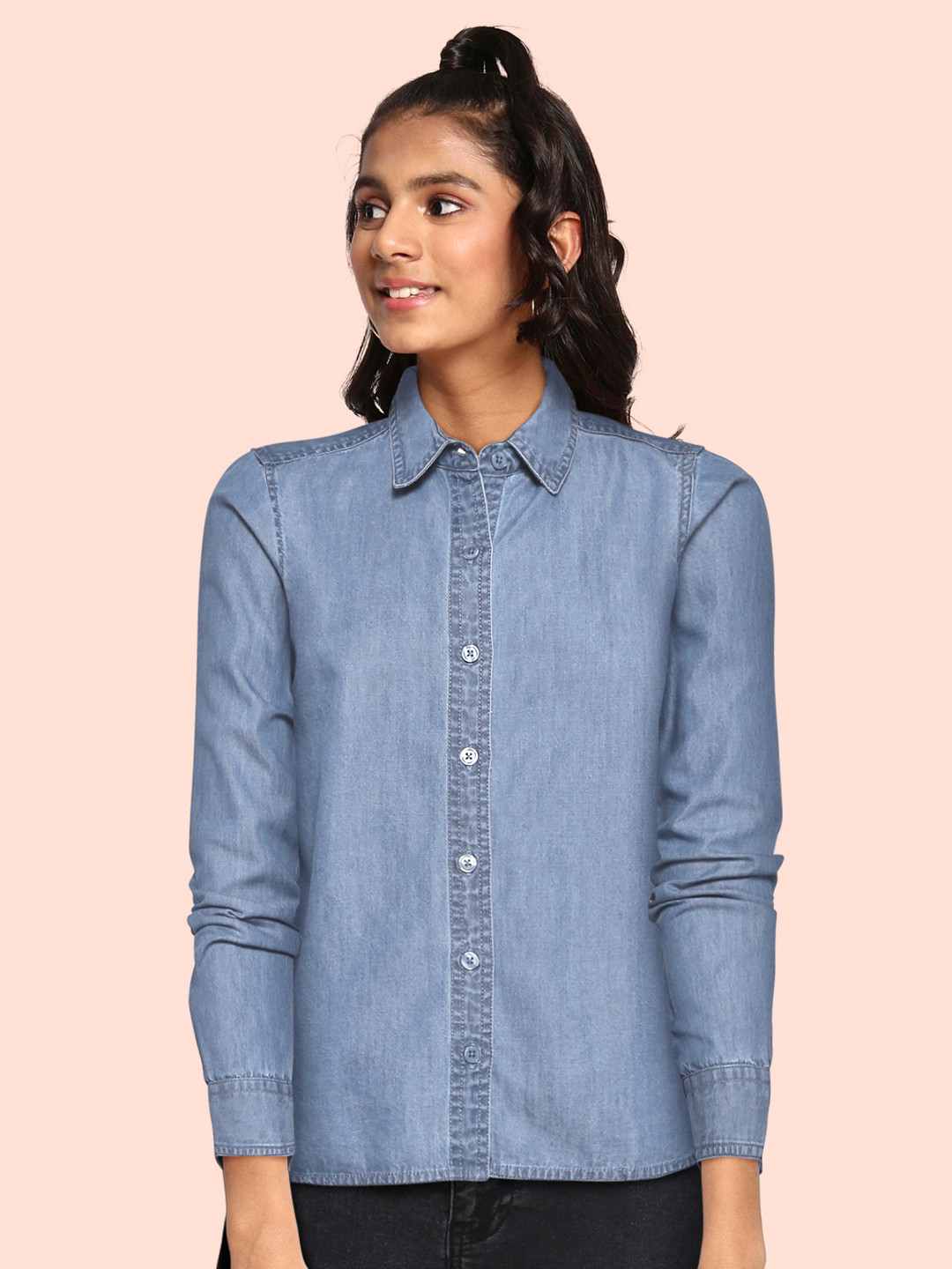 UTH by Roadster Girls Blue Cotton Denim Casual Shirt