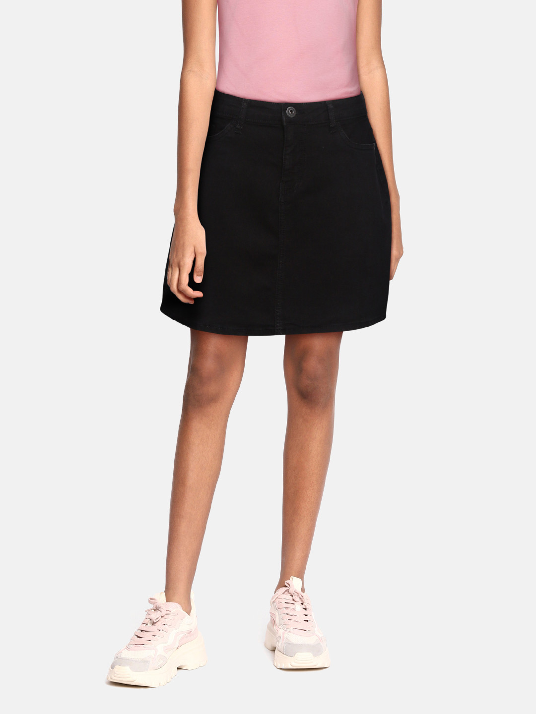 UTH by Roadster Girls Black Solid Mini Denim Straight Skirt