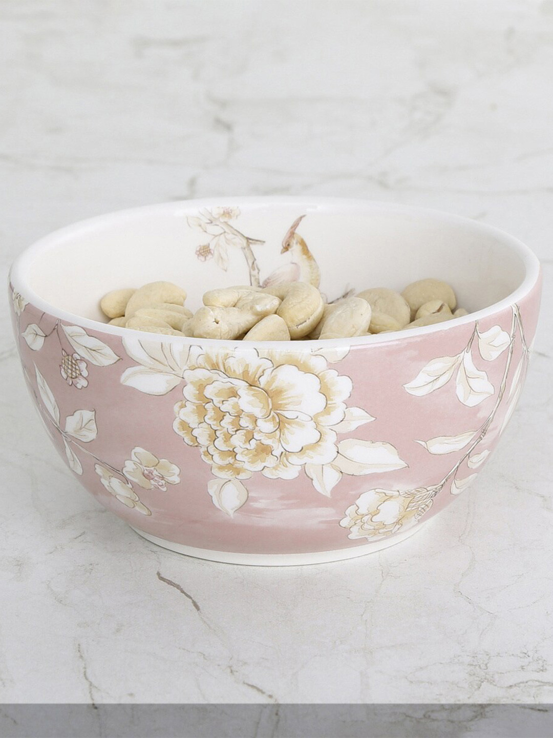 Home Centre Pink & Brown Floral Printed Cereal Bowl