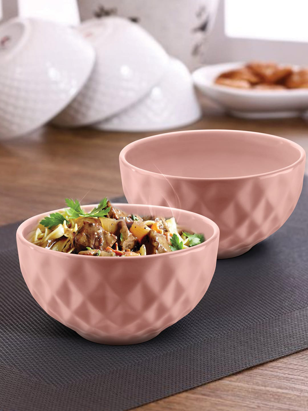 URBAN CHEF Set Of 2 Peach-Toned Prism Handcrafted Ceramic Bowls