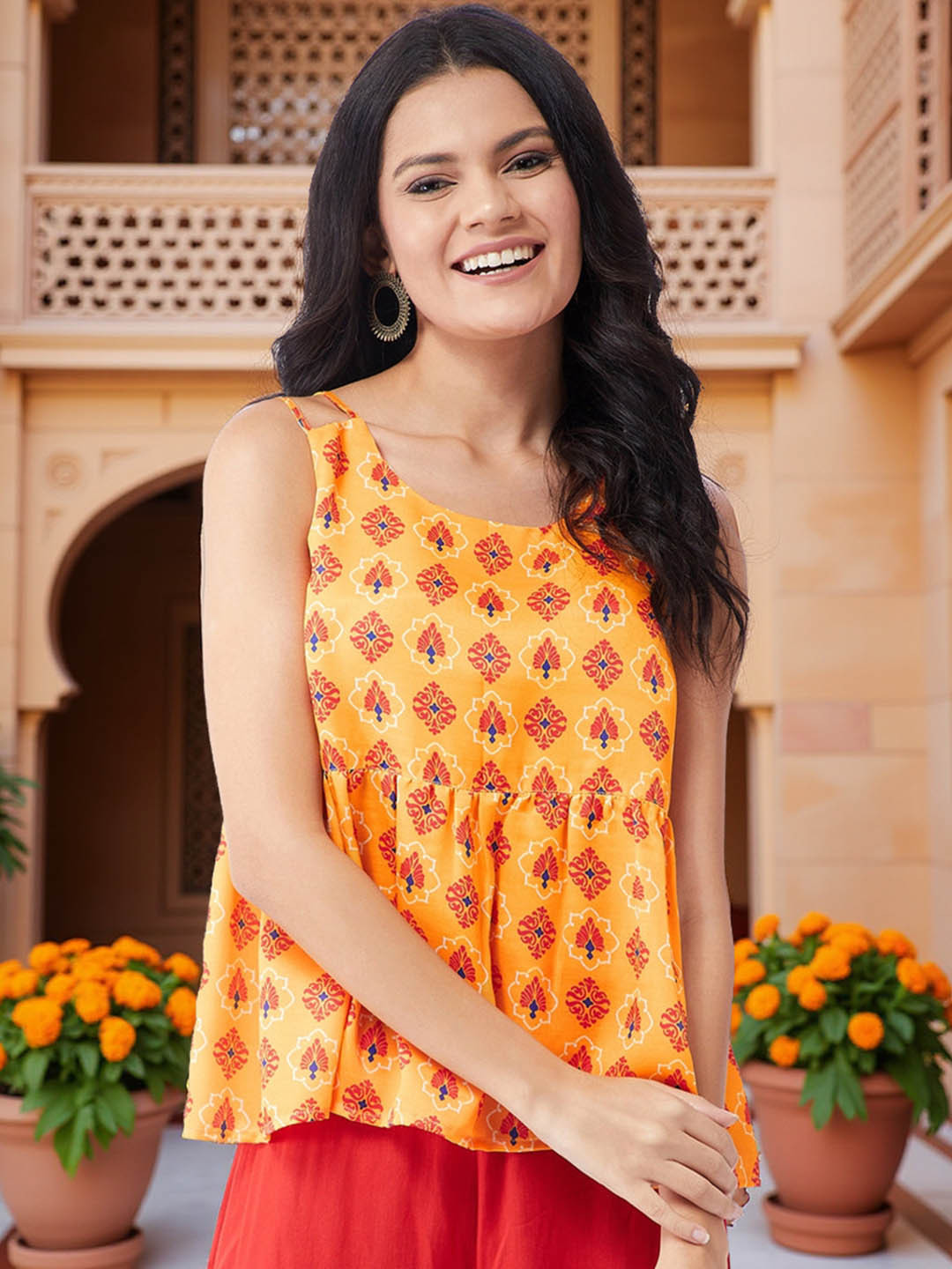 Pannkh Multicoloured Geometric A-Line Top