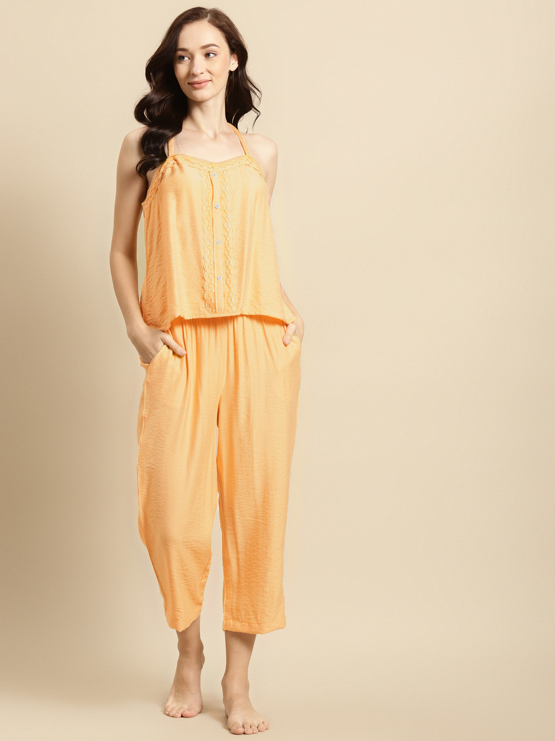 WoowZerz Women Yellow Solid Pyjamas Set