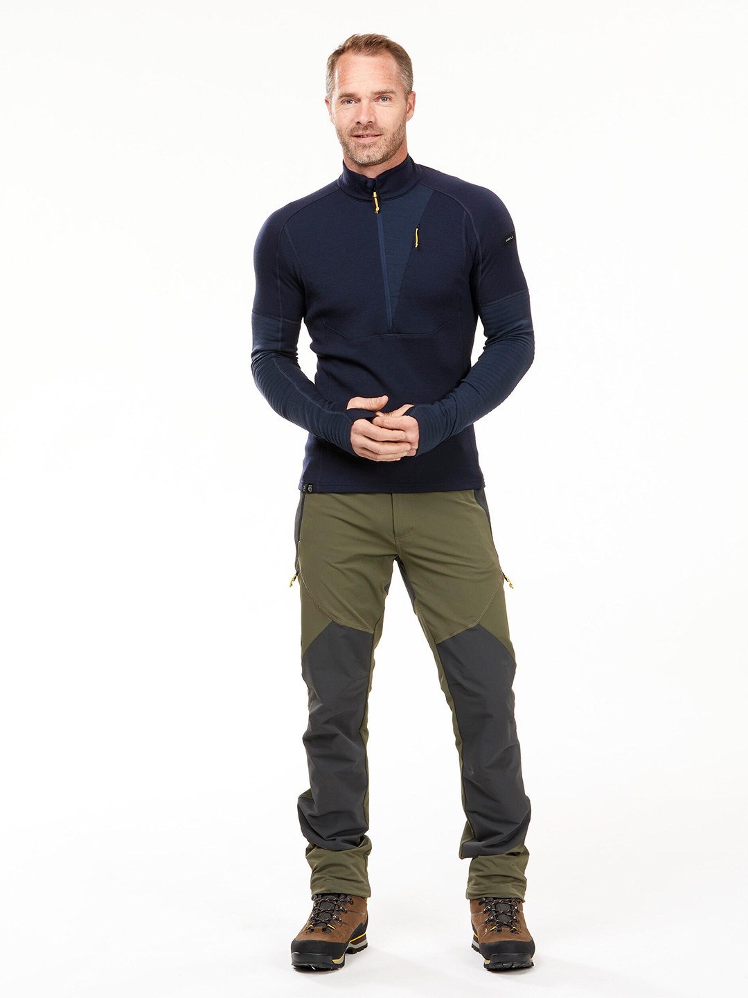 Decathlon FORCLAZ - Men Navy Blue Merino Wool Odourless Half Zip T-Shirt