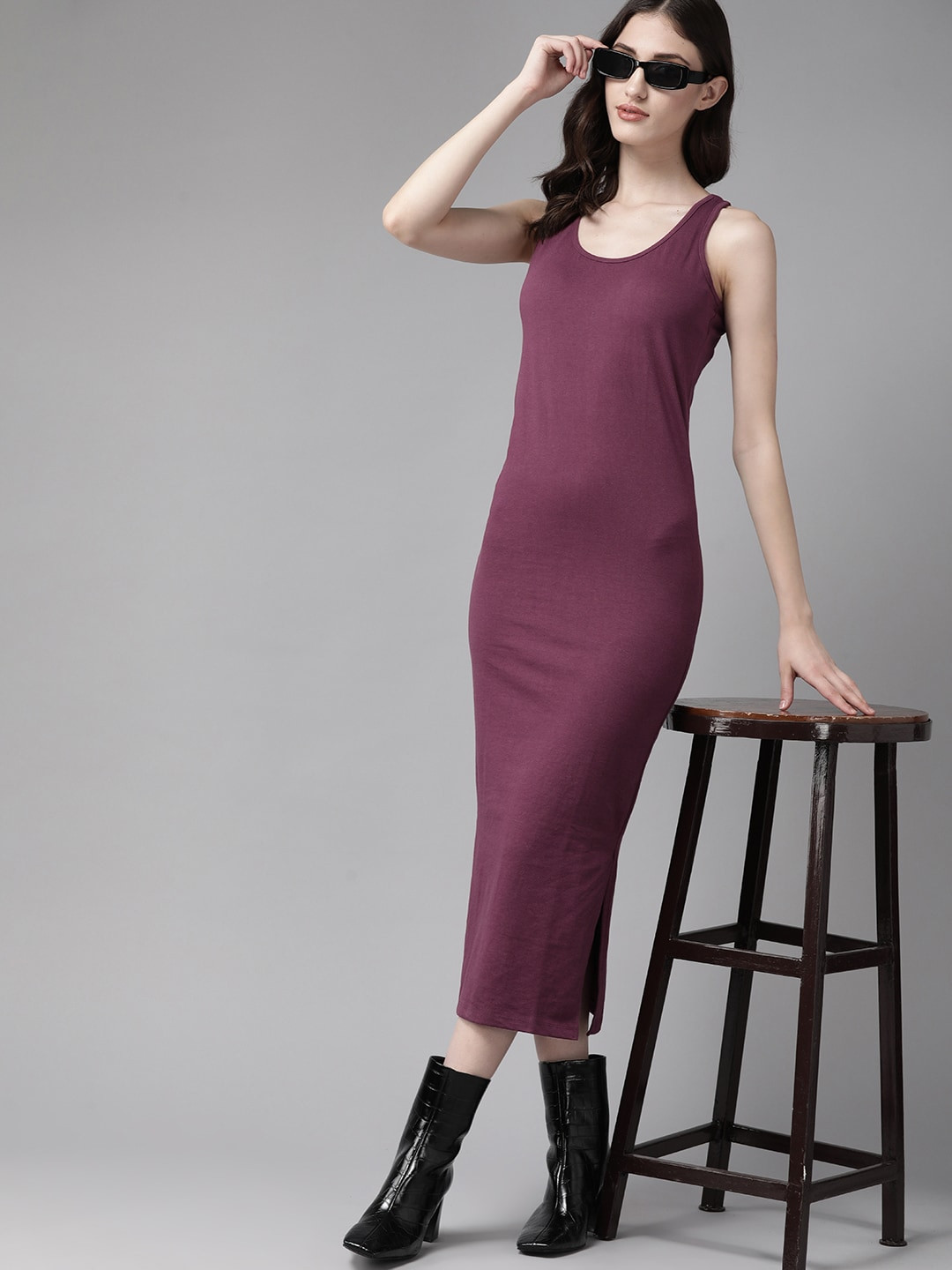 The Roadster Lifestyle Co. Solid Sheath Midi Tank Dress