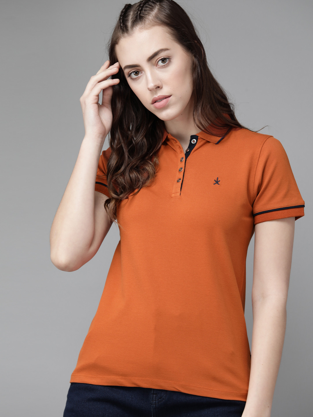 Roadster Women Rust Orange Polo Collar T-shirt