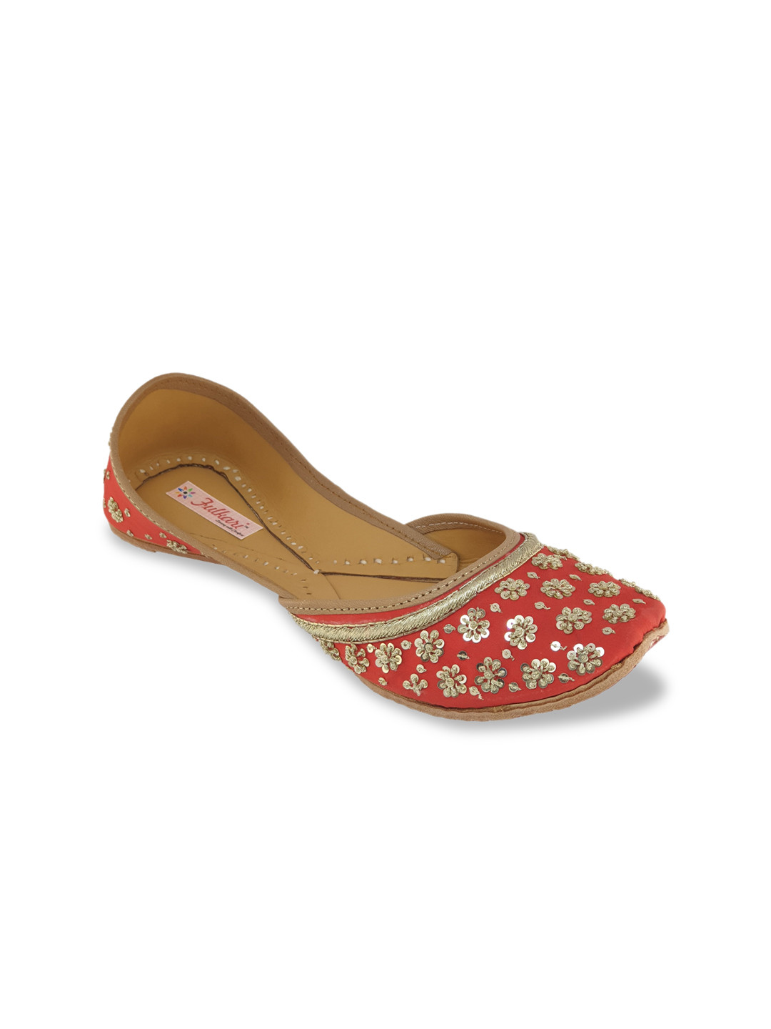 Fulkari Women Red Embellished Mojaris Flats